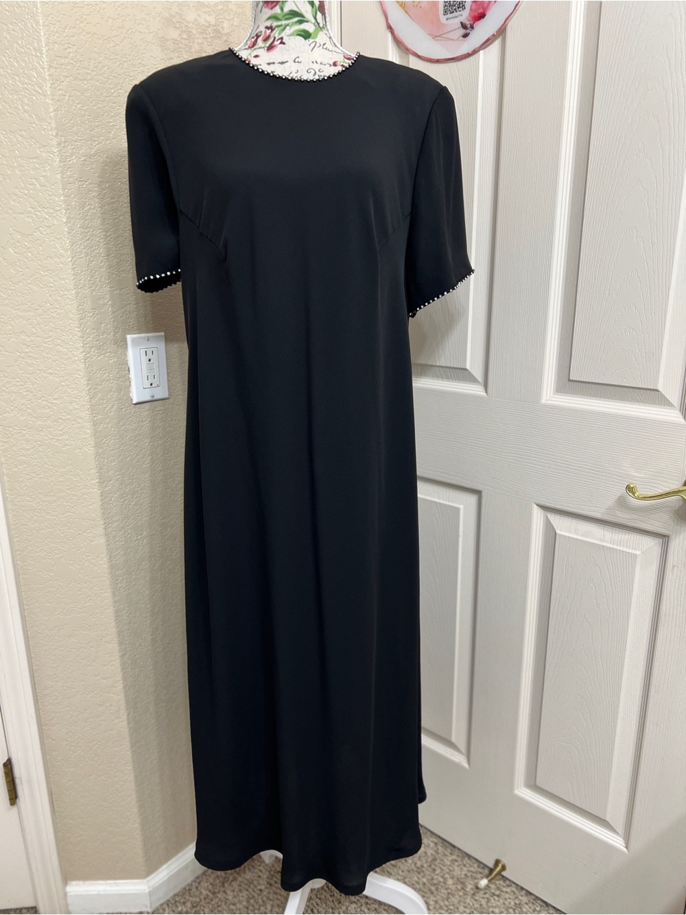 Papell Boutique Black Dress with Beaded Trim
